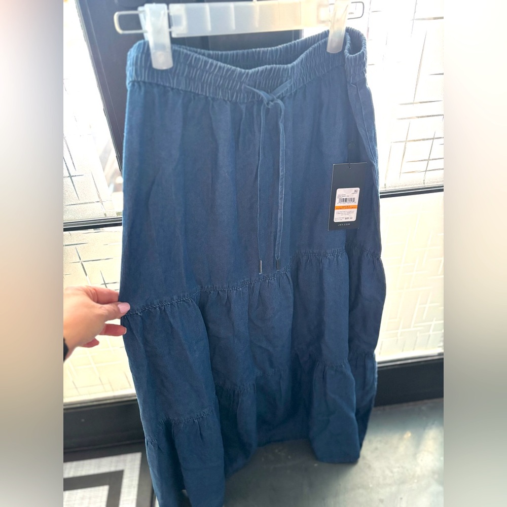 NWT-JONES NY- tiered denim maxi skirt with elastic drawstring waist size S - Picture 1 of 9
